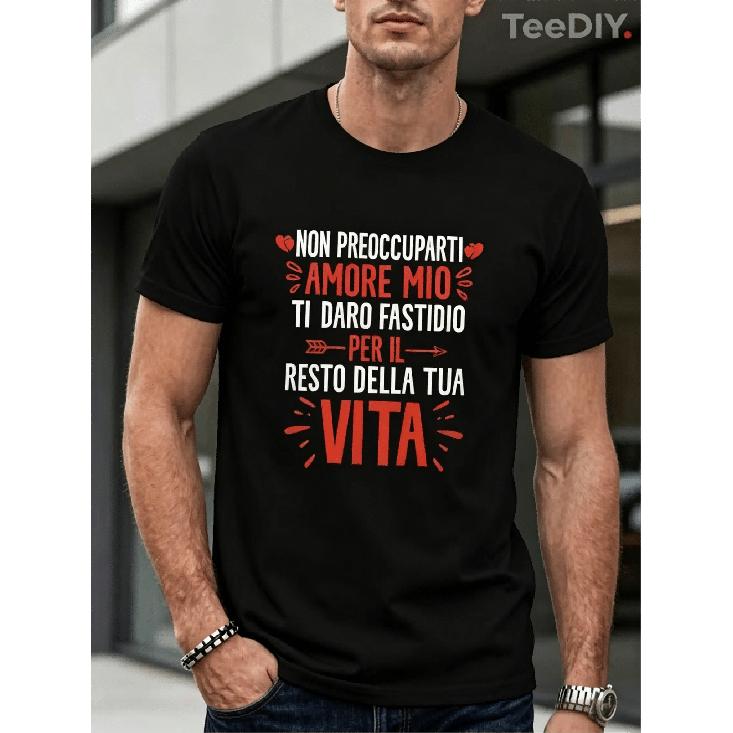 Matching Valentine'S Day Couple T-Shirts – "Italian Love" Print, Black/Red Color, Exclusive Gifts For Couples, Casual Everyday Wear, Perfect Gift