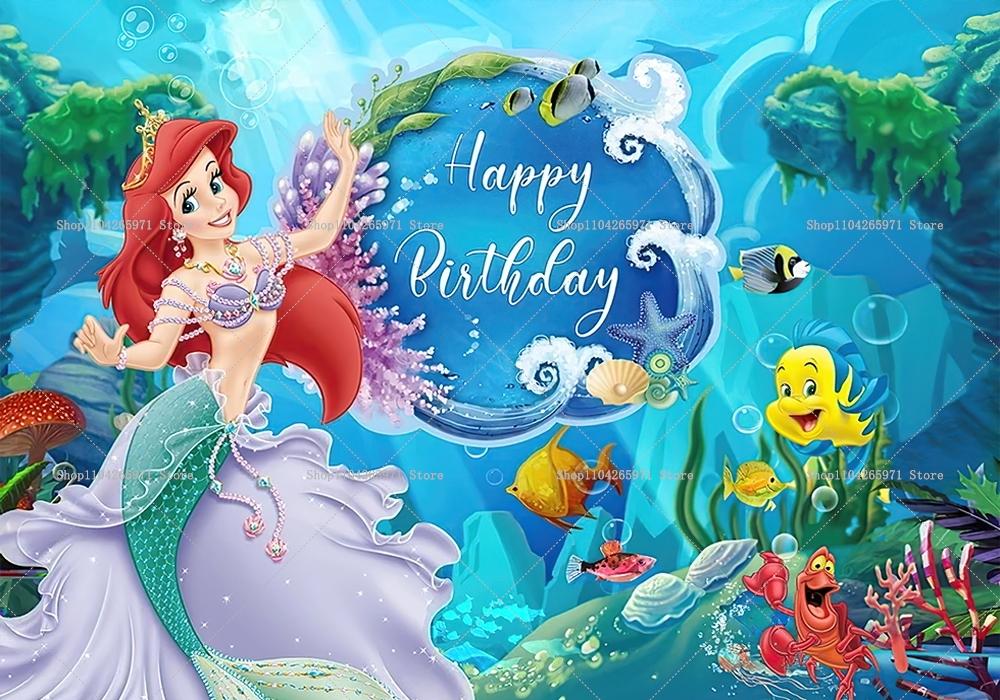 Cartoon Little Mermaid Ariel Princess Undersea Theme Banner Background Girls Birthday PartyDecoration Baby Shower Supplies Props