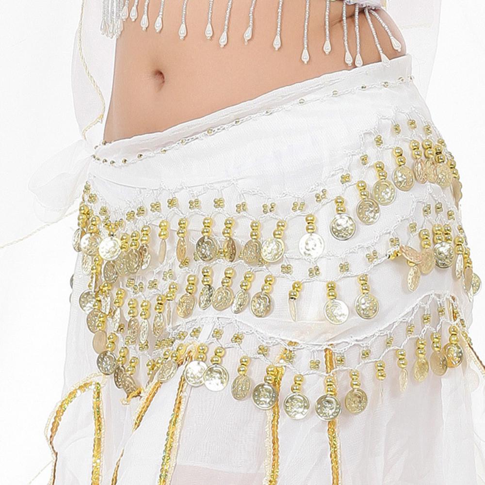 Belly Dance Hip Skirt Scarf Wrap Belt Chiffon Hipscarf with Gold Coins