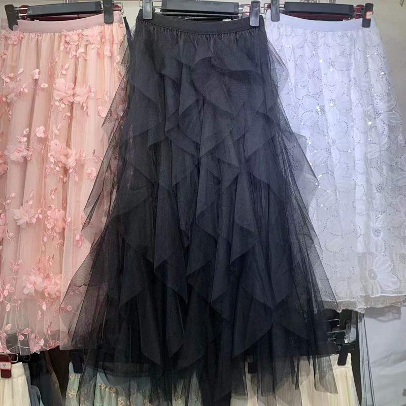 Irregular Mesh Women's Skirt Autumn/Winter 2025: Multi-Layer Cake Puffy Long Skirt, Super Fairy Temperament Dress