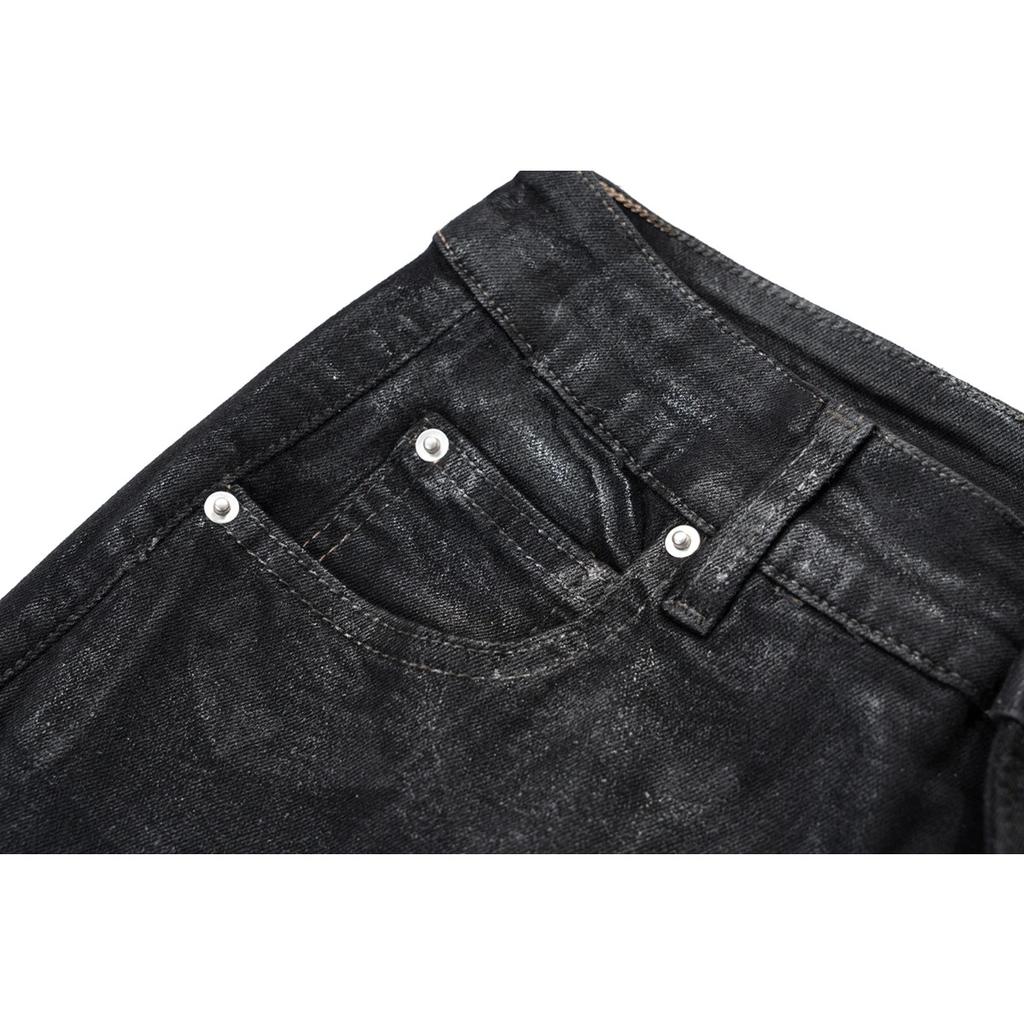Уличная одежда Черные вощеные кожаные стрейчевые джинсы для мужчин Ropa Hombre Мешковатые Y2k Клеш Завышенные Прямые Джинсовые брюки