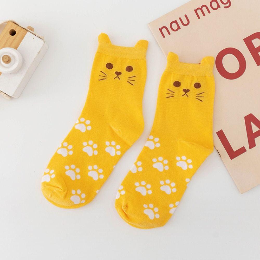 Breathable Medium Tube Socks Polyester Cotton Warm Knitting Socks New Winter Cat Paw Socks  Women