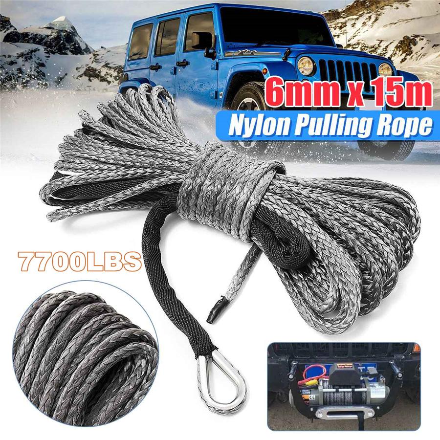 1/4'' X 50' 7700LBs Synthetic Winch Line Cable Rope W/ Sheath For Car ATV UTV Jeep Grey