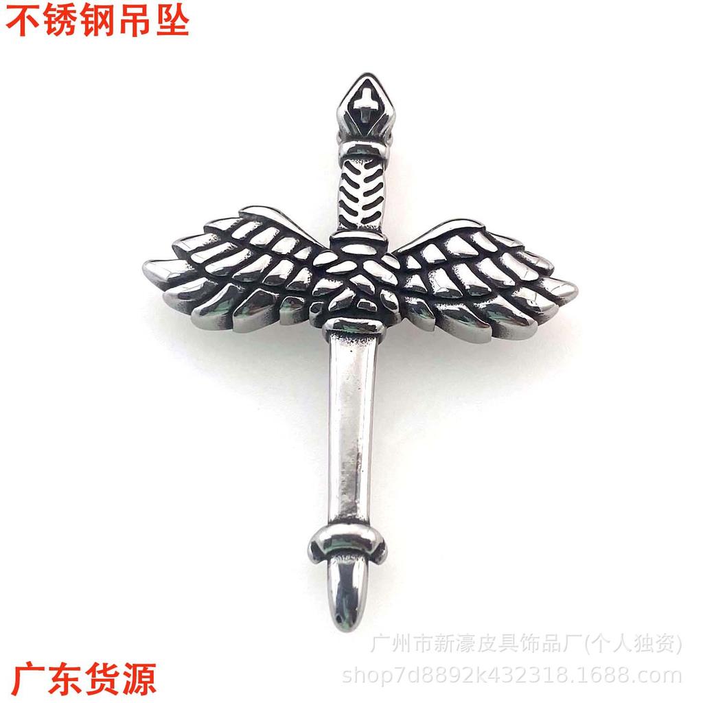 Titanium Steel Pendant Vintage Angel Sword Wings Sword Wings Weapon Letter Necklace