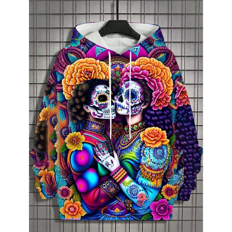 Spring And Autumn Fashion Men's Hoodies Skull Print Kids Casual Pullover Long Sleeve Sweatshirt Men's Top Clothing