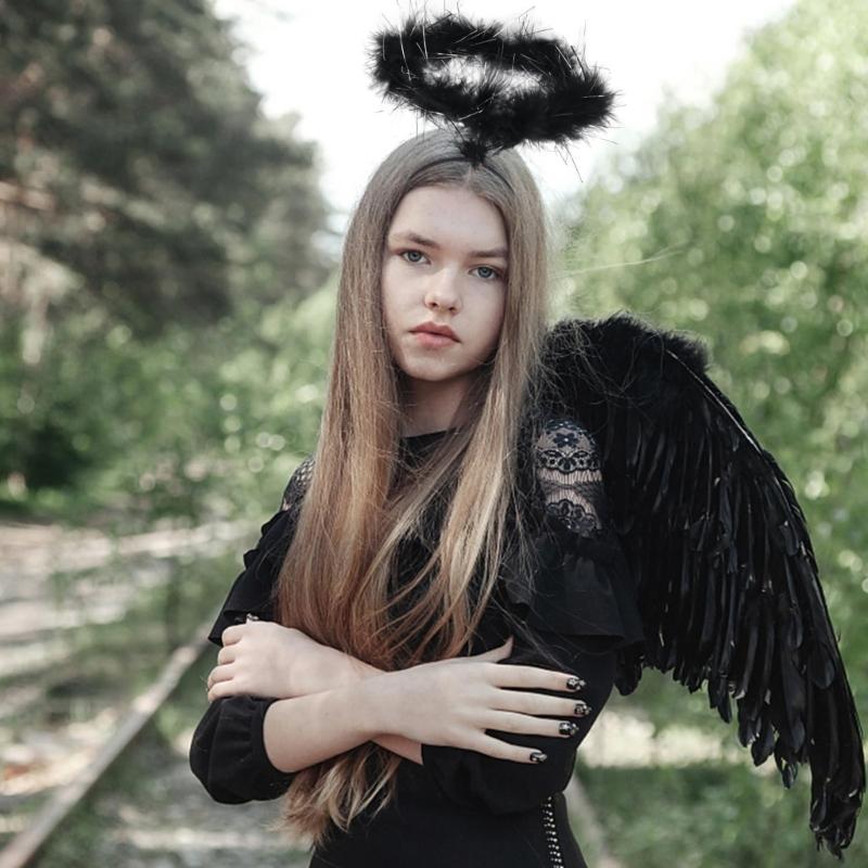 Мультяшная Ангел Крутая Головная Повязка с Рожками Чертика Обруч для Волос с Перьями Сценические Обручи для Волос