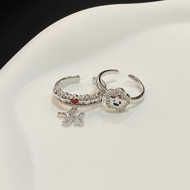 Cold Wind Dripping Oil Dog Colored Ring Female Niche Design Feeling Smiley Face Flower Rainbow Index Finger Open Ring