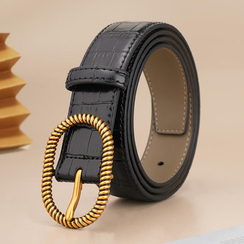 New Women's Belt Crocodile Pattern Cowhide Retro Pin Buckle Belt Fashionable Versatile Leather Belt for Women