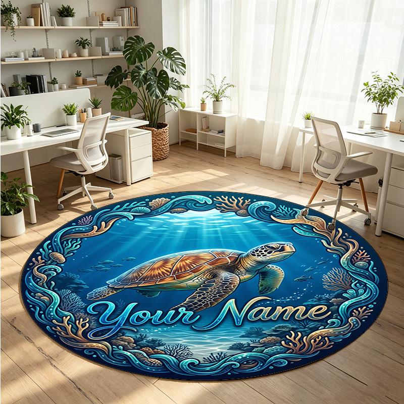Ocean Sea (95) Theme Round Crystal Velvet Rug Custom Name Text Personalized Floor Mat Home Decor Non Slip Crystal Carpet