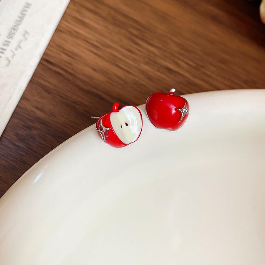 Rhinestones Red Cherry Stud Earrings Women Little Fresh Lovely Sweet Fruit Earring Temperament Advanced Party Jewelry Gifts K