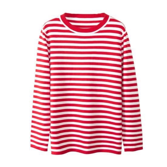 Женские топы с круглым вырезом и длинным рукавом, полосатый принт, свитер свободного кроя, эластичный