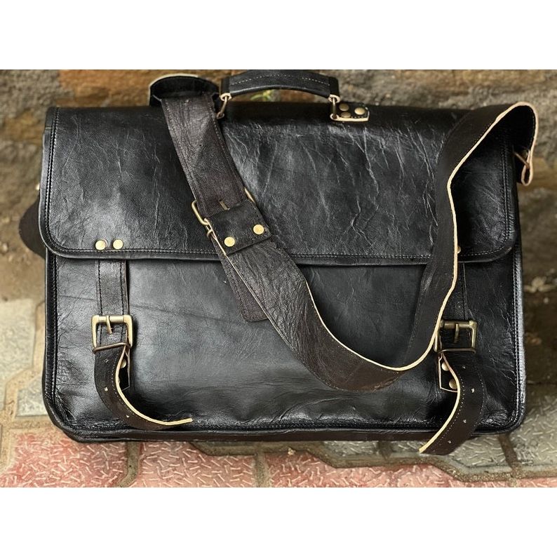 Men's Leather Bag Black Messenger Bag Laptop Bag Distressed Vintage Leather Bag