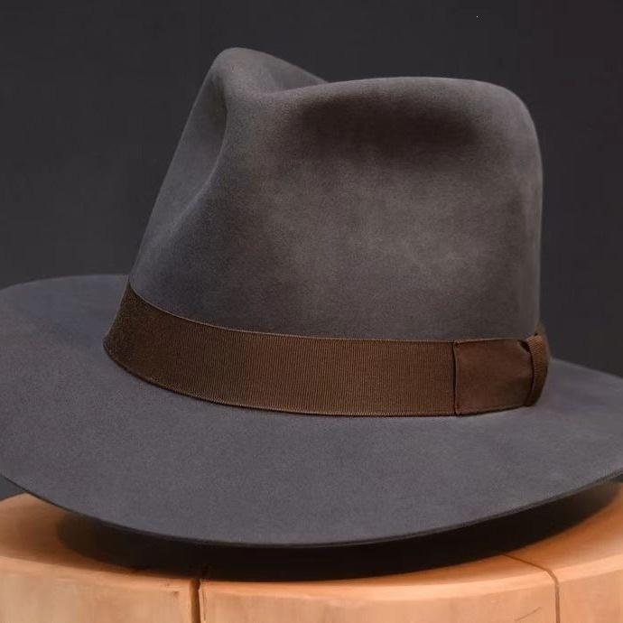 Hot-selling wool hat, fashionable wear solid color felt hat, bow webbing decorative pure wool top hat soft