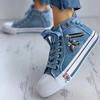 Women's Shoes Fashion Denim Casual Shoes Skull Metal Decoration Womens Flat Sneakers Vintage High Top Women Vulcanized Shoes
