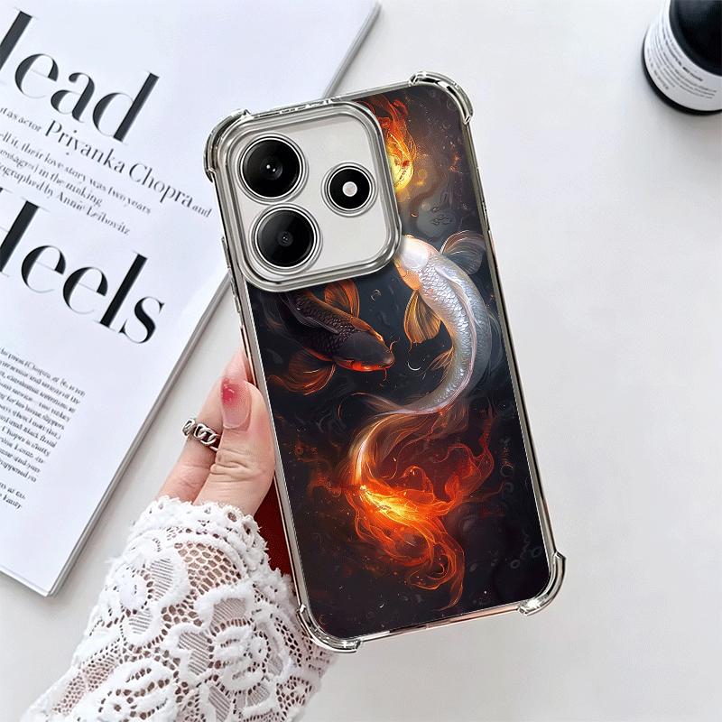 Чехол для телефона с покрытием «Золотой карп и счастливый кой» для Xiaomi Redmi Note 14 15 Pro Plus 13 12 11 11S 11T 10 9S 9 5G, противоударный с подушкой безопасности