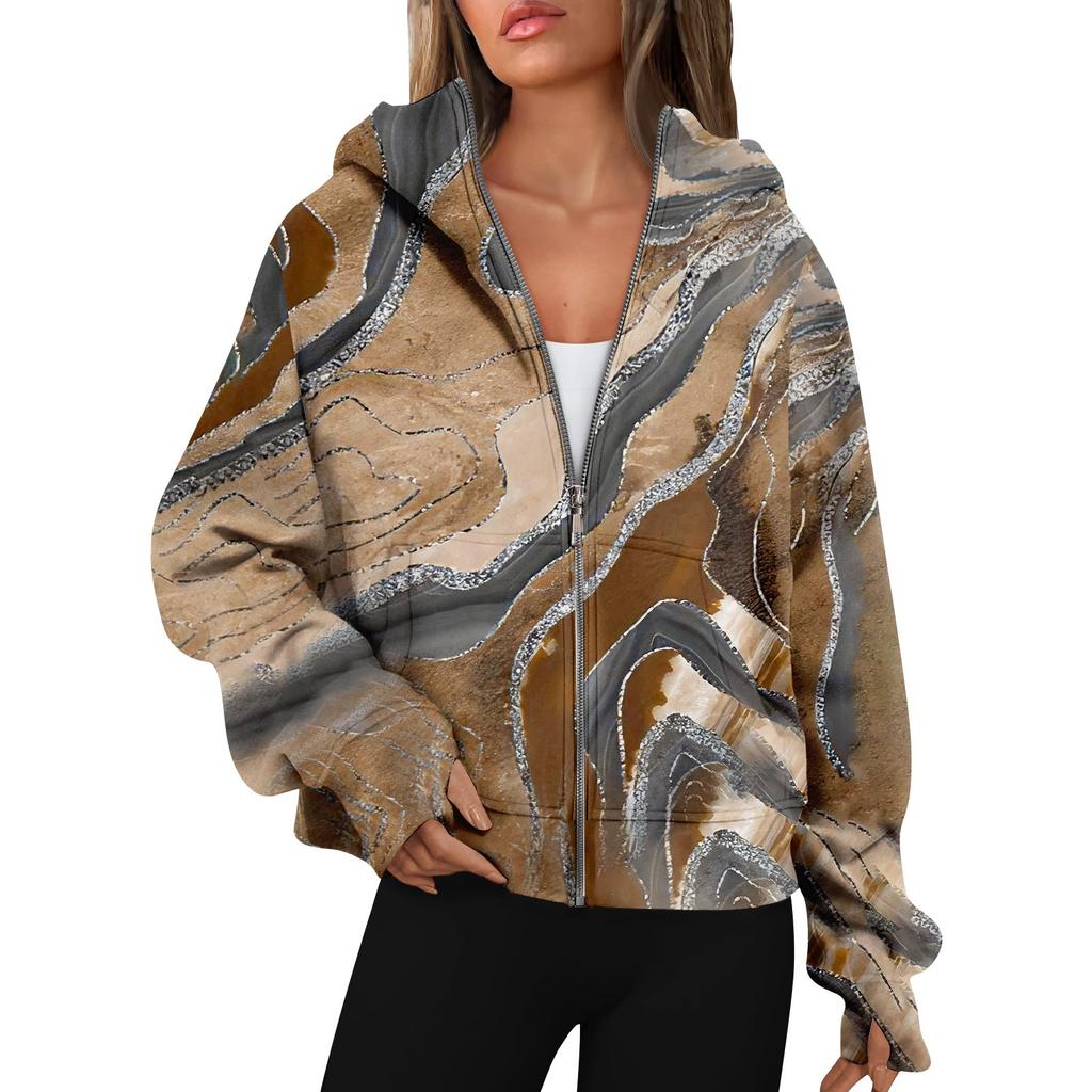 Women's Hoodies Long Sleeve Casual Full Zipper Sweatshirts Thumb Hole Sweatshirts Coat Jackets With Pockets