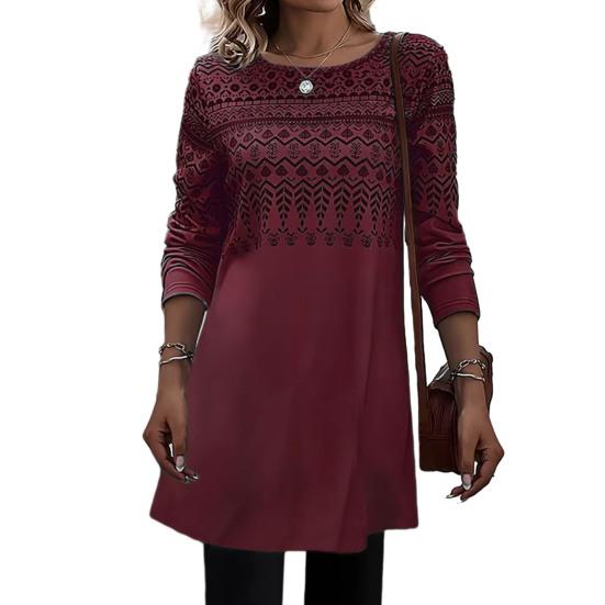 Женское платье, удобное стильное элегантное повседневное короткое платье с длинным рукавом и круглым вырезом с принтом для повседневной носки