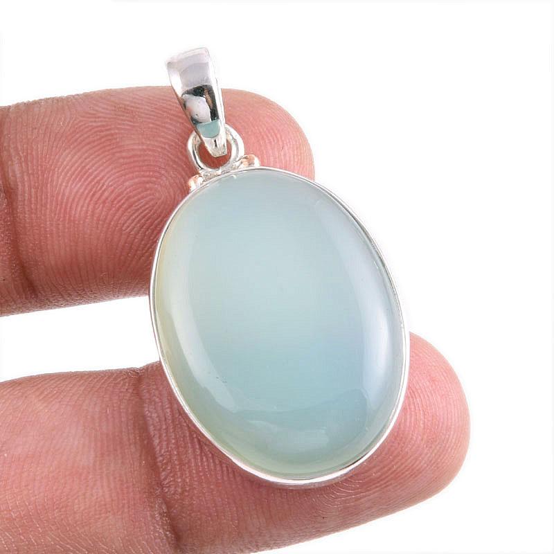 Natural Aqua Chalcedony Gemstone Handmade 925 Solid Silver Pendant 1.50'' J6h17