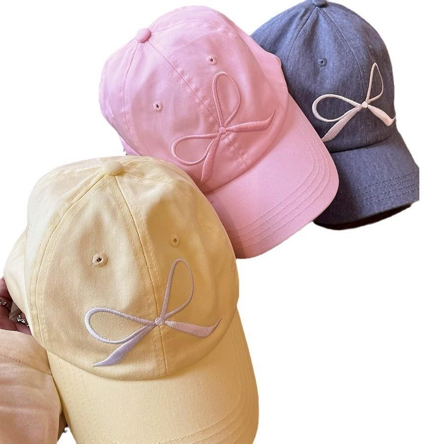 Elegant Cotton Summer Baseball Cap With Adorable Bow Embroidery For Women