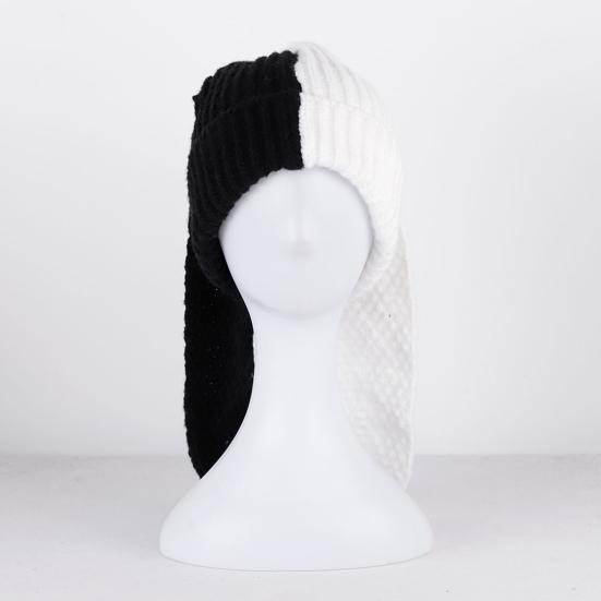 Зимняя вязаная шапка с длинными заячьими ушками, контрастного цвета, унисекс, плотная, теплая, высокоэластичная, ветрозащитная