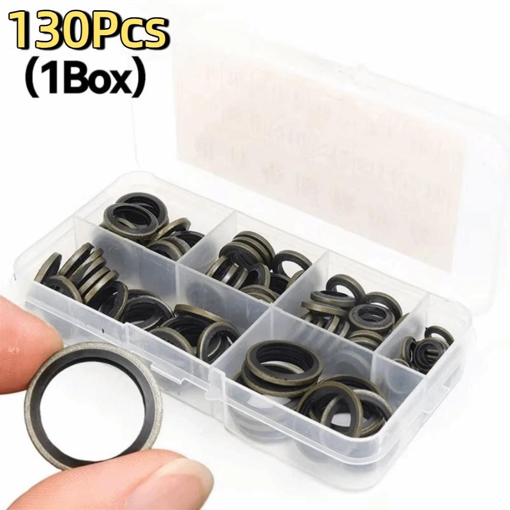 130Pcs Bonded Seal Gasket Car Oil Pan Drain Gasket Kit Automotive Repair