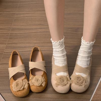Туфли Мэри Джейн на толстом каблуке в ретро-стиле с цветком, женские, повседневные, с мелким вырезом, элегантные, с круглым носком