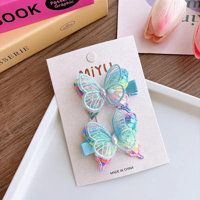 2 шт./комплект, симпатичная заколка для волос в виде бабочки с пайетками для девочек, милая мультяшная заколка-бабочка для волос, заколка для волос, головной убор для маленькой девочки