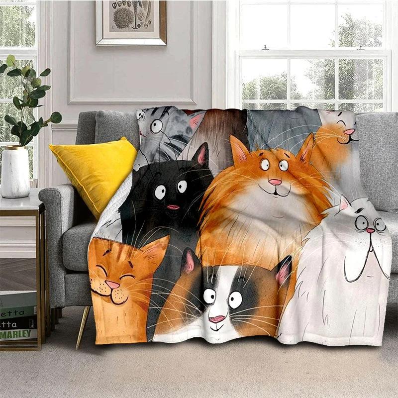 Cartoon Cat Flannel Comfortable Warm Blanket Children'S Gift Fluffy Soft Blanket Sofa Nap Portable Blanket