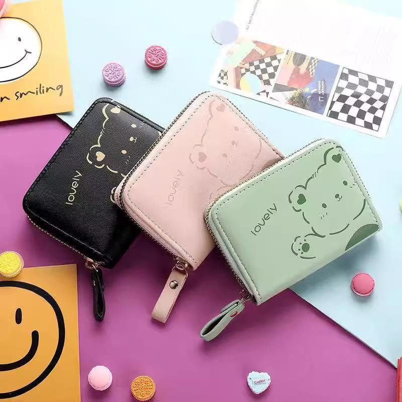 Women's Cute Cartoon Mini Card Holder Wallet - Multi-Slot, Zipper, Japanese/Korean Style, 2025 New