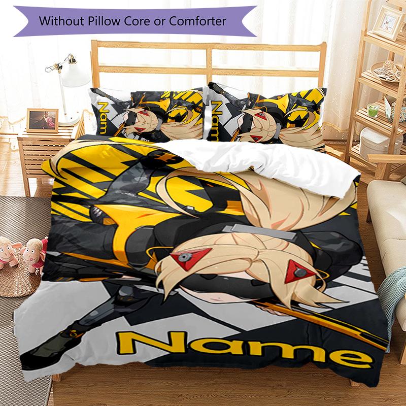 3pcs Custom Name game Zenless Zone Zero Trigger Bedding Set Duvet Cover Closure Includes 1 Duvet Cover & 2 Pillowcases for All Seasons Bedroom Decor