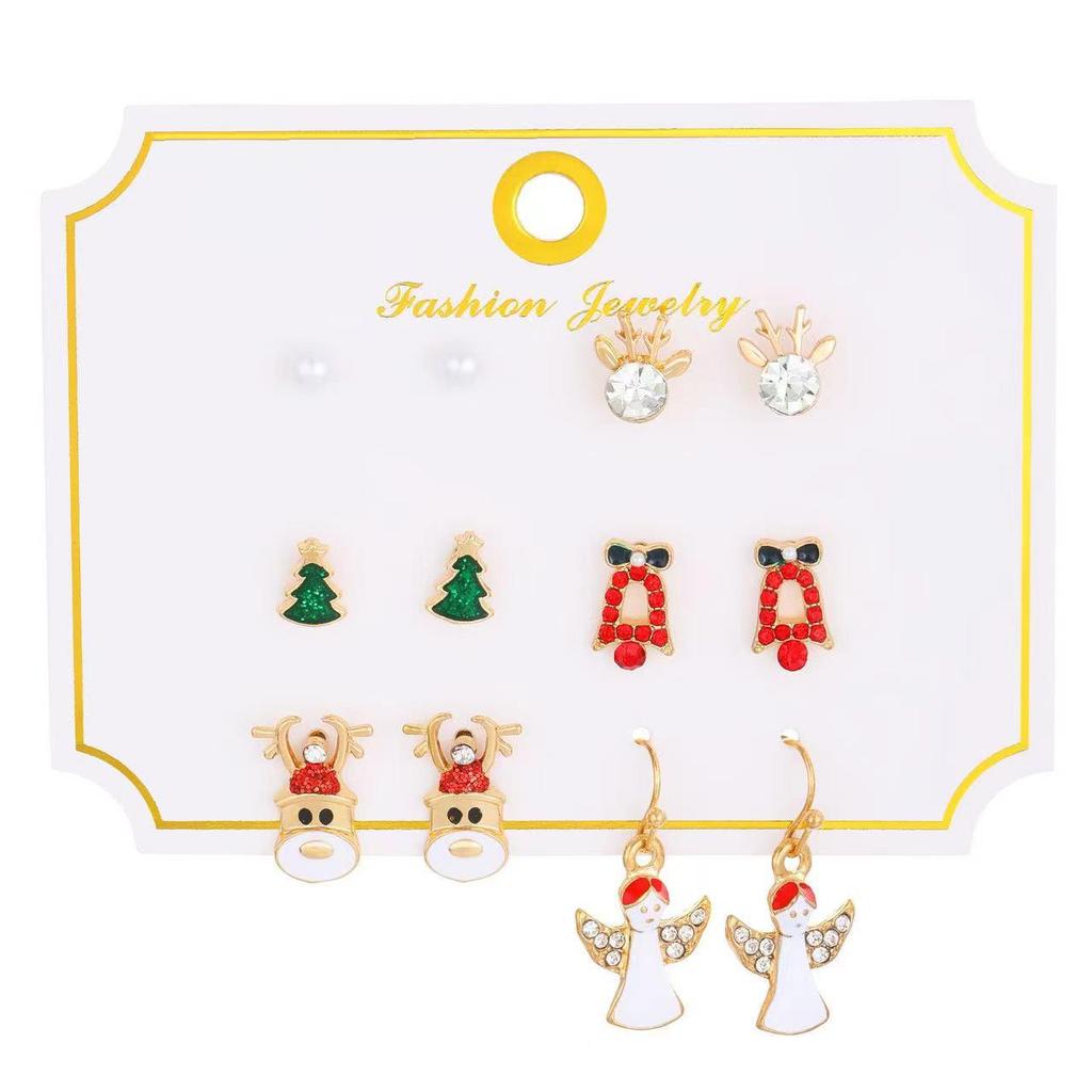Festive Christmas Earrings Set: Creative Reindeer, Snowflake & Santa Claus Studs for Women