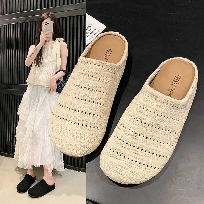 Плоские тапочки Baotou, женская верхняя одежда, летняя ленивая ткань, сандалии на одной ноге со штрипками, тапочки для женщин, модная женская дышащая обувь