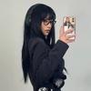 Черный синтетический парик с длинными прямыми волосами - Костюм для Хэллоуина, косплея, вечеринки ролевых игр, термостойкая шапочка
