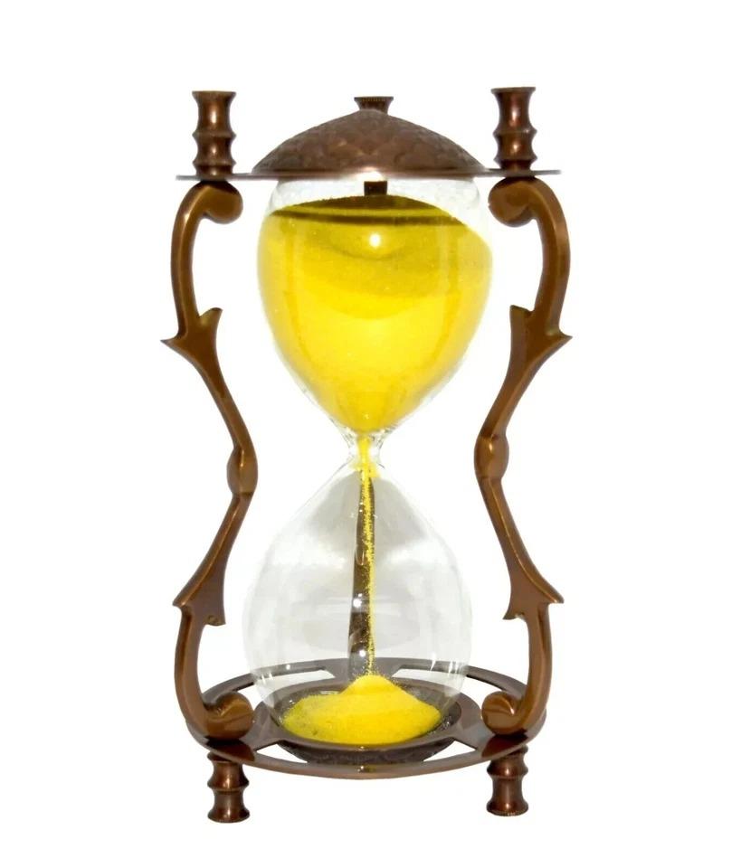 "7'' Antique Vintage Brass Hourglass – Maritime Sand Timer with Yellow Sand – Nautical Home Decor Shelf Clock"