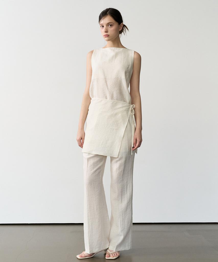BIBYSEOB (2-Piece) Linen Elastic Waist Pants Oatmeal [T62]