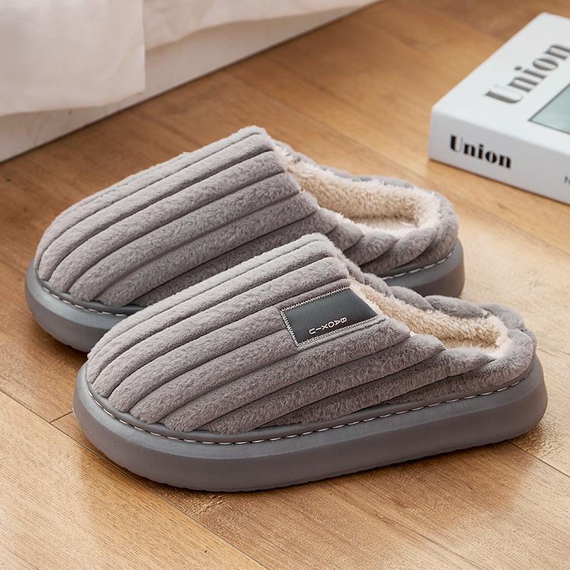 Men's Large Plush Non-Slip Slippers: Thick Soled, Warm Cotton for Autumn & Winter