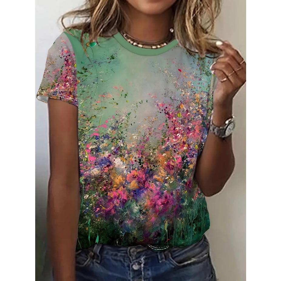 Женская футболка с принтом в виде бабочки и цветов - Удобная футболка с коротким рукавом и круглым вырезом, модная 3D-печать