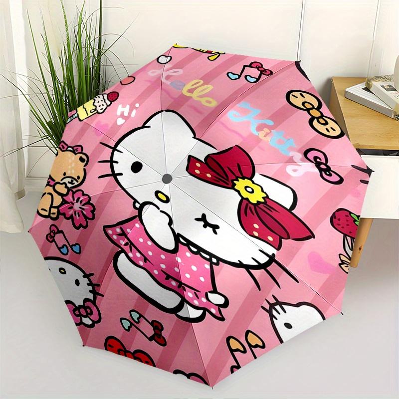 Hello Kitty,Pink Background Automatic Folding Umbrella-Simple 8-Rib Design, Bright Cartoon Pattern, Durable Iron Frame, Suitable For Travel,