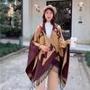 21 Style Big Pendulum Cloak With Hat Arabic Poncho Women Leopard Pocket Shawl Cape Knitted Middle East Split Thick Warm Blanket