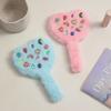 Plush Handle Mirror Portable Heart Shape Makeup Mirror Diamond Cosmetic Mirror For Girl Women Creative Gift Home Decoration