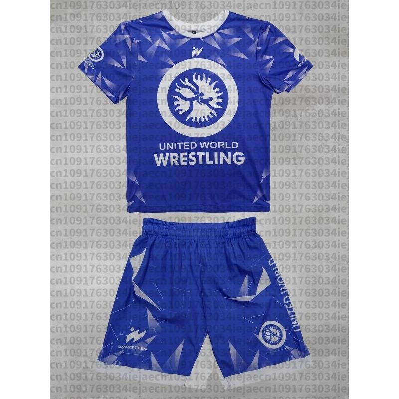 2026 Новый летний мужской спортивный комплект для рестлинга United World Wrestling с короткой футболкой и шортами для тренировок по ММА Легкий