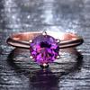 Rose Gold Six-Claw Diamond Ring with Gemstone - Classic Design for Women