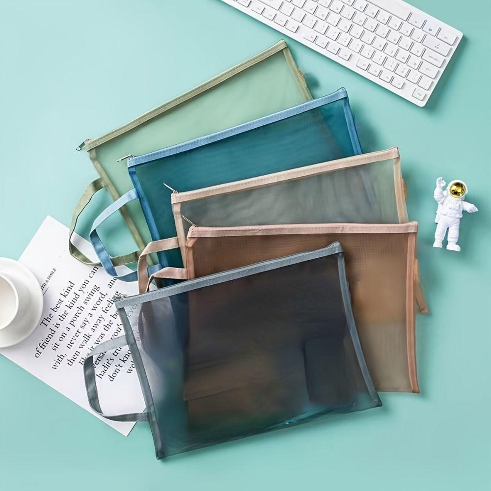 A4 Mesh Zipper Pouch Simple Stationery Organizer Pouch ID Card Storage Handbag  Student Gift