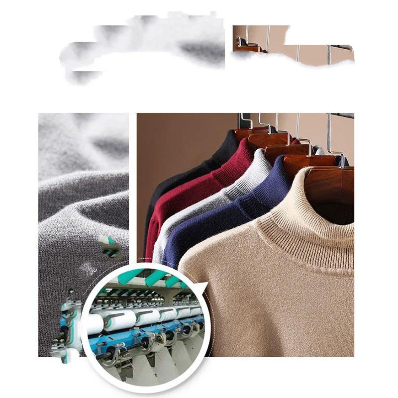 Мужской осенне-зимний свитер с теплой бархатной подкладкой и высоким воротником