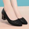 Fashion 2025 Summer Fashion Hollow Out Genuine Leather Pumps Women Shoes Med Heels Square Heel Mesh  Office Shoes Crystal