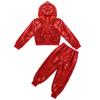 Kids Boys Girls Sparkly Sequins Long Sleeve Hip Hop Jazz Street Dance Costumes Long Sleeve Hooded Jacket Pants Set