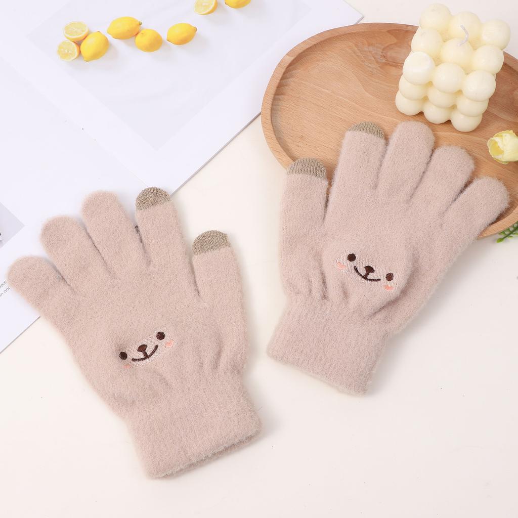 Korean version of cute bear gloves, female warm students in autumn and winter, windproof and cold-proof, can be added with velvet to keep out the cold