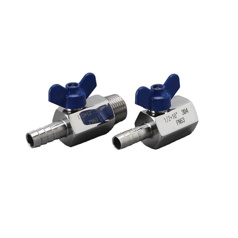 304 Stainless Steel Mini Ball Valve with Butterfly Handle, Internal/External Threads, High Pressure, 4-Way Pagoda Tube Connector.