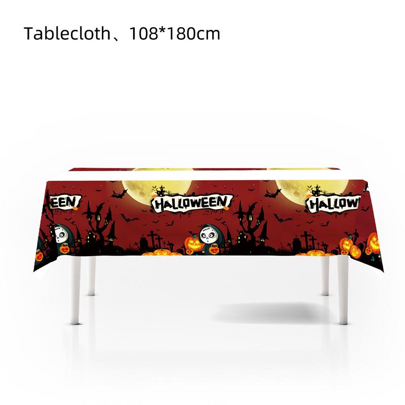 Halloween Fright Night Tablecloth: Pumpkin Ghost Castle Design, Disposable PE Material