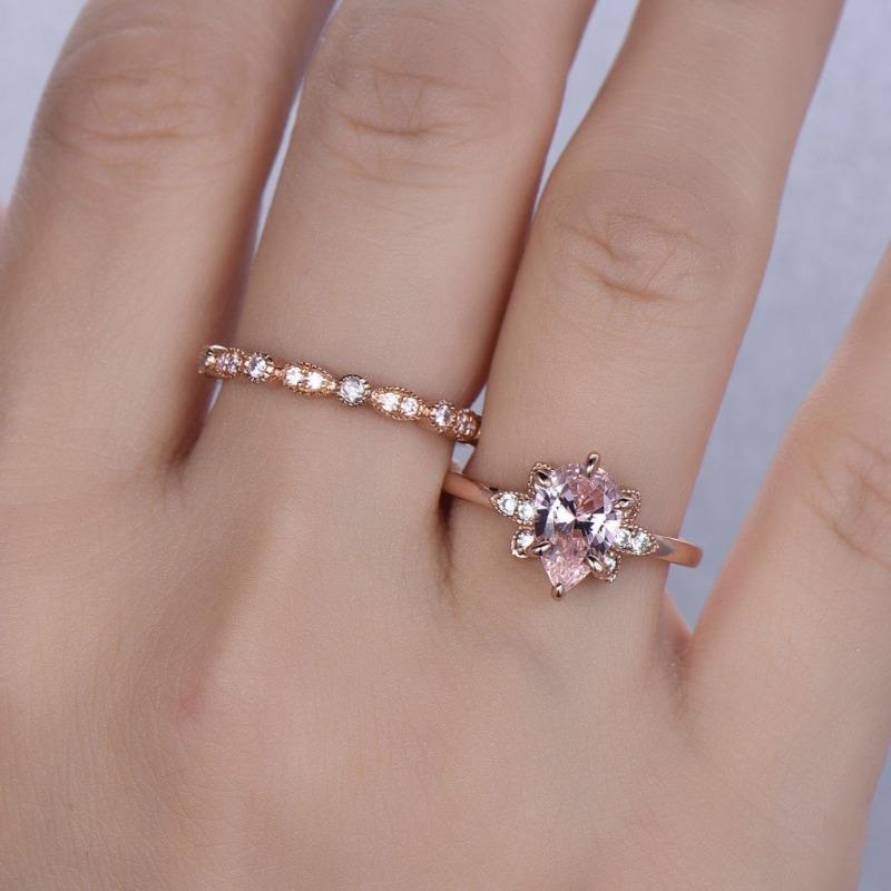 Новая пара колец Rose Gold с инкрустацией порошком из циркона цвета капли воды Европейские Красивые Женские Свадебные Помолвочные Цветочные Украшения